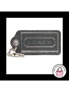 COACH POPPY HANG TAG 2.5" Silver Shimmer Leather Bag Charm Keychain Fob Large